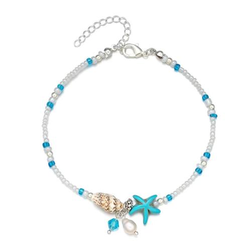 Tibetan Style Anklet, with Seedbead & turquoise & Shell & Freshwater Pearl & Copper Coated Plastic & Brass & Iron, for woman, more colors for choice, Sold By PC