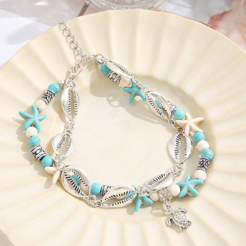 Tibetan Style Anklet, with turquoise, for woman, platinum color, Sold By PC