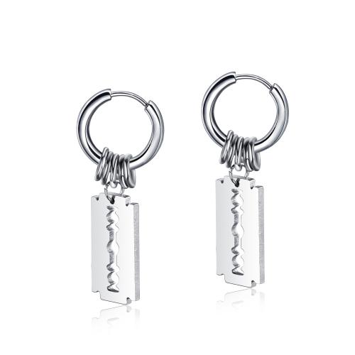 Huggie Hoop Drop Earring, 304 Stainless Steel, polished, for man, original color, Sold By Pair