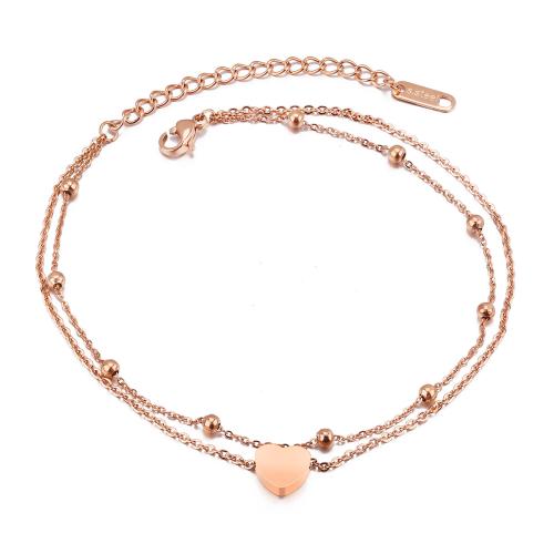 Mode Schmuck Fußkettchen, Titanstahl, mit Verlängerungskettchen von 5cm, für Frau, Roségold, Länge:ca. 21 cm, verkauft von PC