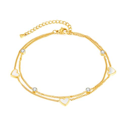 Fashion Jewelry Anklet, Acier titane, pavé de micro zircon & pour femme, doré, Vendu par PC