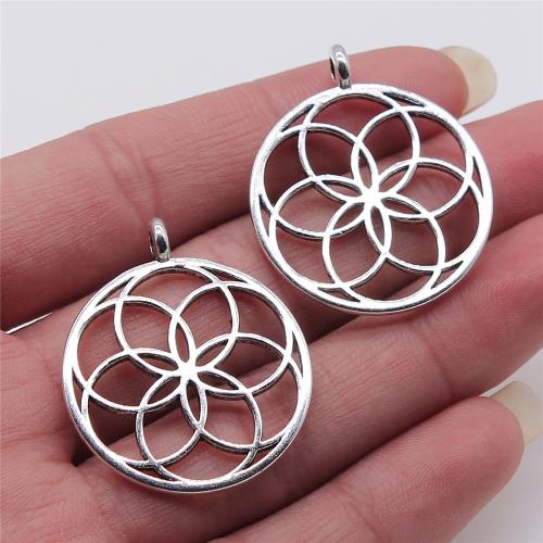 Zinc Alloy Pendants Round antique silver color plated DIY & hollow Sold By PC