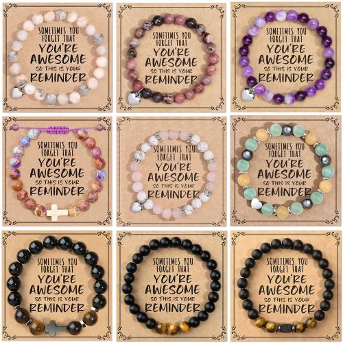 Gemstone Bracelets, with Natural Stone & Crystal Thread & 304 Stainless Steel, Vacuum Ion Plating, different materials for choice & Unisex & different styles for choice & with rhinestone, more colors for choice, Length:19 cm, Sold By PC