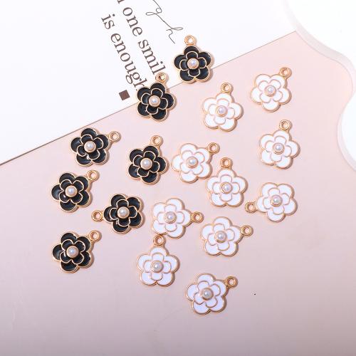 Zinc Alloy Enamel Pendants with Plastic Pearl Flower plated DIY Sold By PC