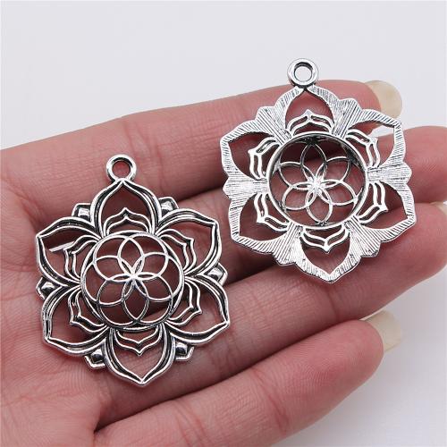 Sinc Alloy Flower Pendants, dath airgid antique plátáilte, DIY, 35x43mm, Díolta De réir PC