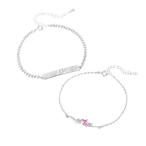 925 Sterling Silver Couple Bracelet, different styles for choice & micro pave cubic zirconia & for couple, Sold By PC