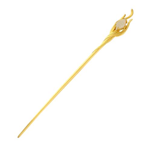 925 Sterling Silver Hair Stick, with Hetian Jade, gold color plated, vintage & for woman, 140x11.20mm, Sold By PC