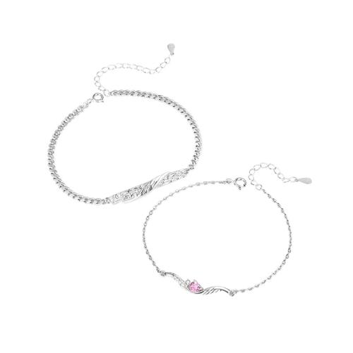 925 Sterling Silver Couple Bracelet, different styles for choice & micro pave cubic zirconia & for couple, Sold By PC