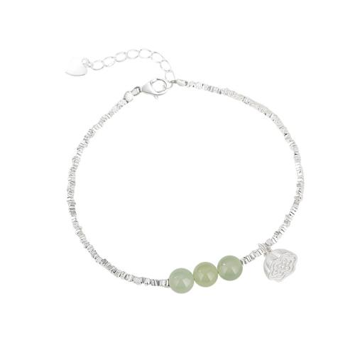 925 Sterling Silver Bracelet with Hetian Jade with 1.2inch extender chain Lotus Seedpod vintage & for woman silver color Length Approx 6.3 Inch Sold By PC