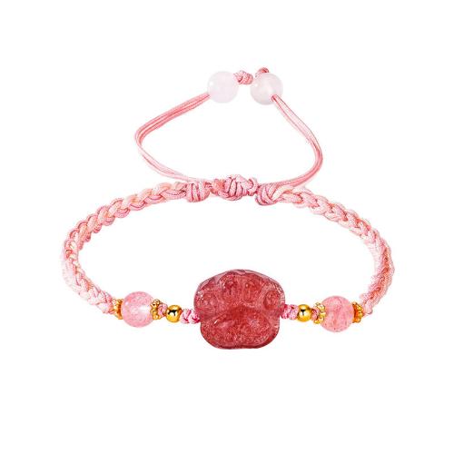 Strawberry cuarzo Pulsera, con cordón poliéster & Ágata blanca, Garra, hecho a mano, trenzado & para mujer, longitud aproximado 6.5 Inch, Vendido por UD