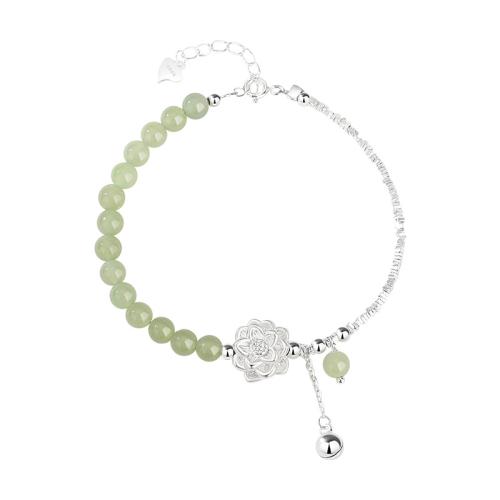 Plata de ley 925 Pulsera, con Hetian Jade, con 1.2inch extender cadena, Lotus, Joyería & para mujer, plateado, longitud:aproximado 6.3 Inch, Vendido por UD