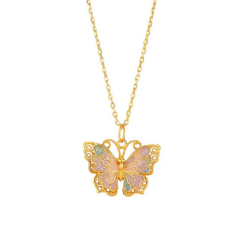 925 Sterling Silver Necklace with 2inch extender chain Butterfly gold color plated oval chain & for woman & enamel Length Approx 15.7 Inch Sold By PC