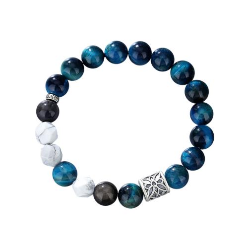 oeil de tigre bracelet, avec Argent sterling 925 & Magnésite & Obsidienne, fait à la main, Vintage & pour homme, Longueur:Environ 7.5 pouce, Vendu par PC