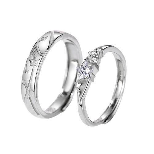 925 Sterling Silver Couple Ring platinum plated adjustable & micro pave cubic zirconia & for couple Sold By PC