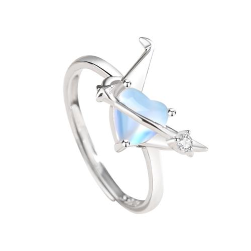 Argent sterling 925 Cuff Bague, avec verre, Mille grues en Origami, Plaqué de platine, réglable & pavé de micro zircon & pour femme, Taille:7.5, Vendu par PC