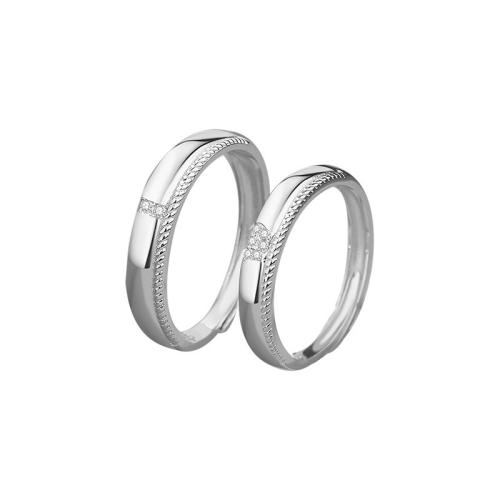 925 Sterling Silver Couple Ring, platinum plated, adjustable & different styles for choice & micro pave cubic zirconia & for couple, Sold By PC