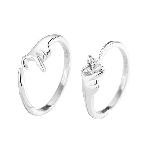 925 Sterling Sølv par Ring, Heart, justerbar & forskellige stilarter for valg & Micro Pave cubic zirconia & for par, Solgt af PC