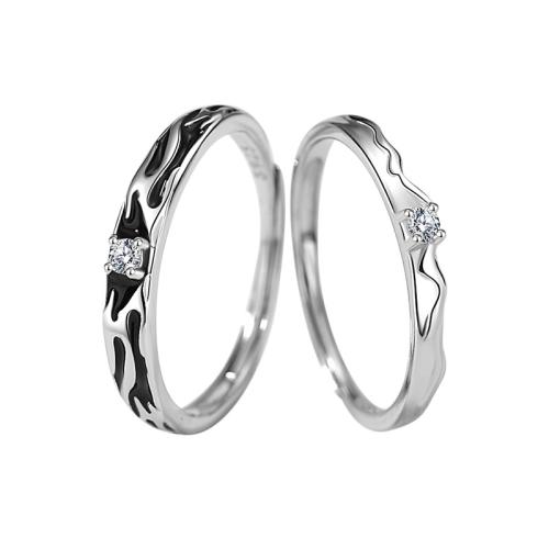 925 Sterling Silver Couple Ring, adjustable & different styles for choice & micro pave cubic zirconia & for couple & enamel, Sold By PC