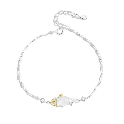 925 Sterling Silver Bracelet, with White Chalcedony, with 1.2inch extender chain, Flower, different styles for choice & micro pave cubic zirconia & for woman, Length:Approx 6.5 Inch, Sold By PC