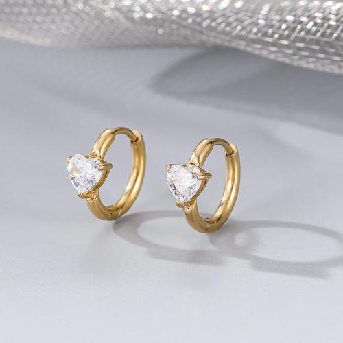 Boucle d'oreille Acier Titane, bijoux de mode & pavé de micro zircon & pour femme, doré, 15mm, Vendu par paire