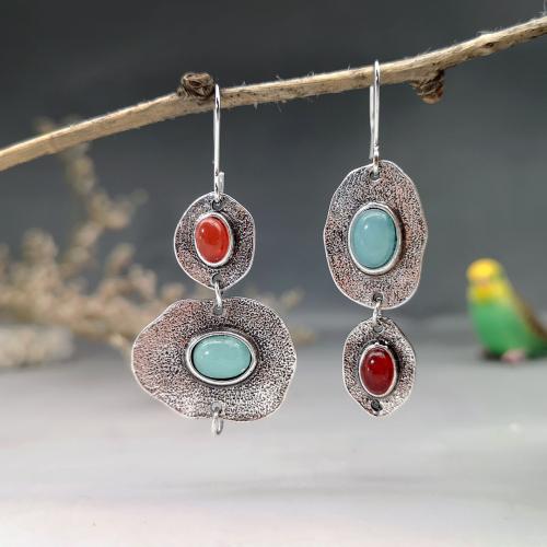 Tibetan Style Drop Earrings, with Resin, antique silver color plated, fashion jewelry & different styles for choice & for woman, 50x22mm, Sold By Pair