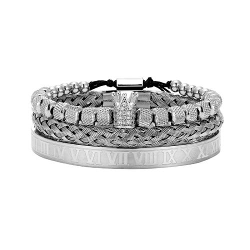 Titanium Steel Bracelet & Bangle, three pieces & fashion jewelry & micro pave cubic zirconia & for man, more colors for choice, Length:Approx 19 cm, Sold By PC