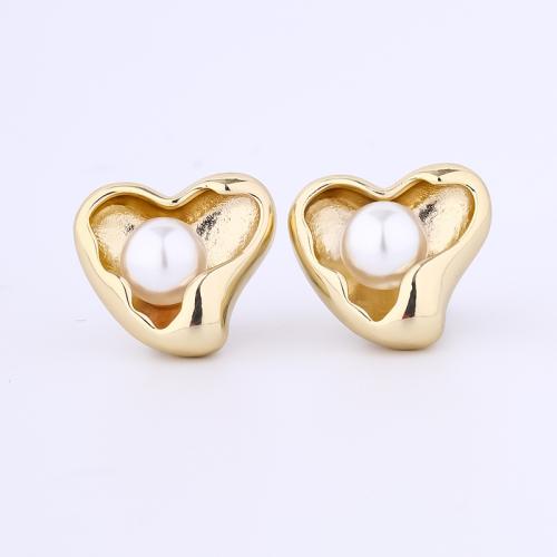 Brass Stud Earring, with Freshwater Pearl, fashion jewelry & for woman, 11x12mm, Sold By Pair