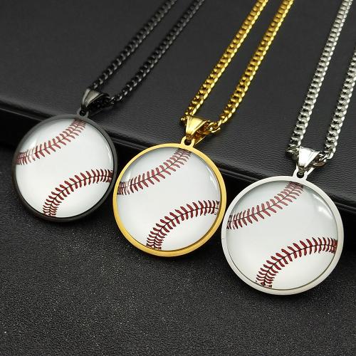 Stainless Steel Jewelry Necklace, 304 Stainless Steel, with Glass, Round, fashion jewelry & Unisex, more colors for choice, 33x33mm, Length:Approx 60 cm, Sold By PC