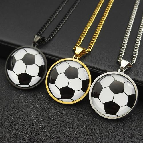 Stainless Steel Jewelry Necklace, 304 Stainless Steel, with Glass, Round, fashion jewelry & Unisex, more colors for choice, 33x33mm, Length:Approx 60 cm, Sold By PC