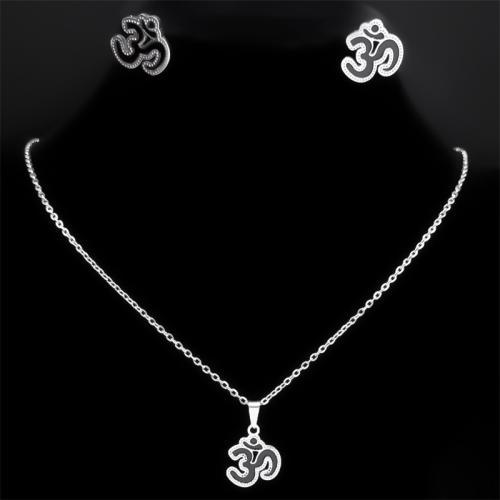 Enamel Stainless Steel Jewelry Set, Stud Earring & necklace, 304 Stainless Steel, 2 pieces & for woman, silver color, Length:Approx 50 cm, Sold By Set