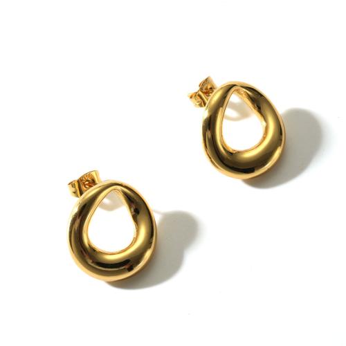 Stainless Steel Stud Earrings 304 Stainless Steel 18K gold plated fashion jewelry & for woman golden 18mm Sold By Pair