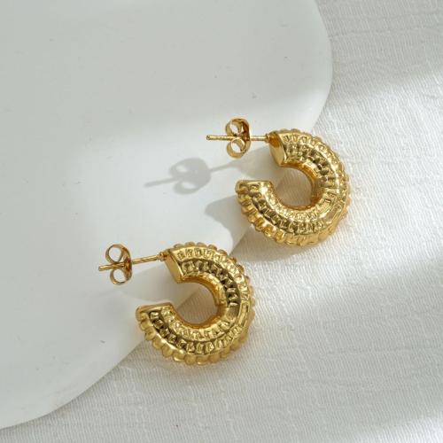 Pendientes de Acero Inoxidable, acero inoxidable 304, 18K chapado en oro, Joyería & para mujer, dorado, 19mm, Vendido por Par