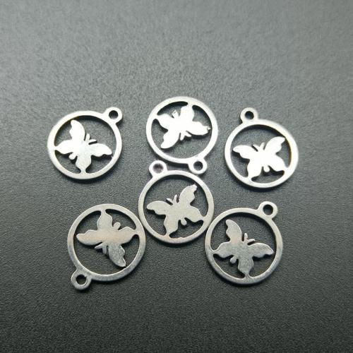 Stainless Steel Pendants, 304 Stainless Steel, Butterfly, DIY, original color, 10x11.90x0.90mm, Approx 100PCs/Bag, Sold By Bag