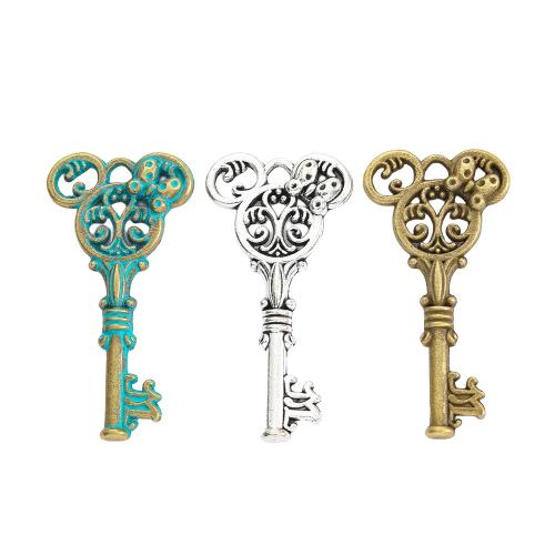 Tibetan Style Key Pendants, plated, DIY, more colors for choice, nickel, lead & cadmium free, 46x23x4mm, Approx 100PCs/Bag, Sold By Bag