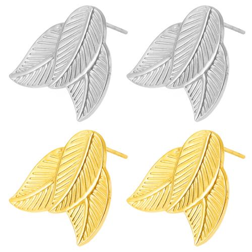 Stainless Steel Stud Earrings, 304 Stainless Steel, Leaf, Vacuum Ion Plating, fashion jewelry & for woman, more colors for choice, 22x19mm, Sold By Pair