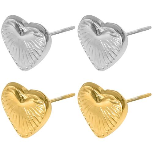 Stainless Steel Stud Earrings, 304 Stainless Steel, Heart, Vacuum Ion Plating, fashion jewelry & for woman, more colors for choice, 13x11mm, Sold By Pair