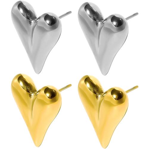 Stainless Steel Stud Earrings, 304 Stainless Steel, Heart, Vacuum Ion Plating, fashion jewelry & for woman, more colors for choice, 17x19mm, Sold By Pair