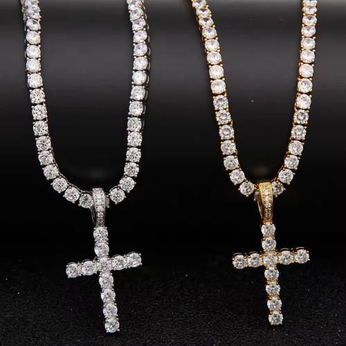 Cubic Zircon Micro Pave Brass Necklace Cross plated Unisex & micro pave cubic zirconia nickel lead & cadmium free Length 65 cm Sold By PC