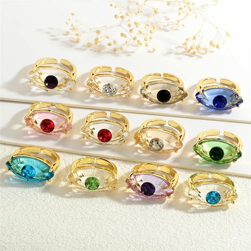 Bijoux Finger Evil Eye Anneau, laiton, avec verre, Placage de couleur d'or, motif de mauvais œil & pour femme, plus de couleurs à choisir, protéger l'environnement, sans nickel, plomb et cadmium, Vendu par PC