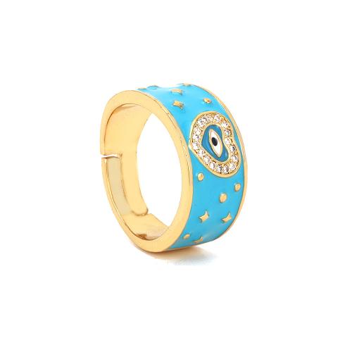 Cubic Zirconia Micro Pave Brass Ring gold color plated evil eye pattern & micro pave cubic zirconia & for woman & enamel nickel lead & cadmium free Sold By PC