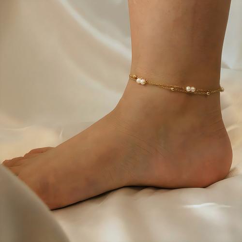 Fashion Jewelry Anklet, Titanium Steel, with Plastic Pearl, with 5cm extender chain, plated, more colors for choice, Length:20 cm, Sold By PC