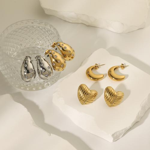 Boucle d'oreille Acier Titane, Placage, bijoux de mode & modèles différents pour le choix & pavé de micro zircon, plus de couleurs à choisir, Vendu par paire