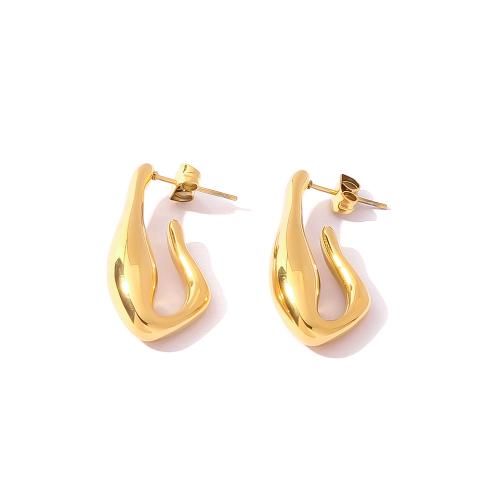 Stainless Steel Stud Earrings, 304 Stainless Steel, gold color plated, fashion jewelry, golden, 14.30x29.20mm, Sold By Pair