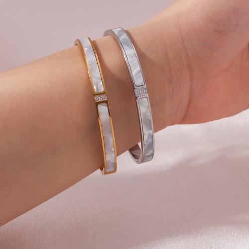 Titanium Steel Bracelet & Bangle with White Shell plated fashion jewelry & with rhinestone Sold By PC