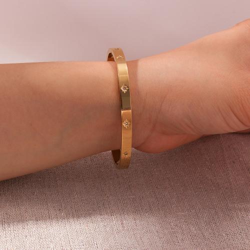 Titanium Steel Bracelet & Bangle, gold color plated, fashion jewelry & with rhinestone, golden, Sold By PC