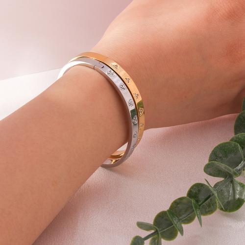 Stainless Steel Bangle, 304 Stainless Steel, plated, fashion jewelry & with rhinestone, more colors for choice, Sold By PC