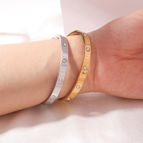 Stainless Steel Bangle, 304 Stainless Steel, plated, fashion jewelry & with rhinestone, more colors for choice, Sold By PC