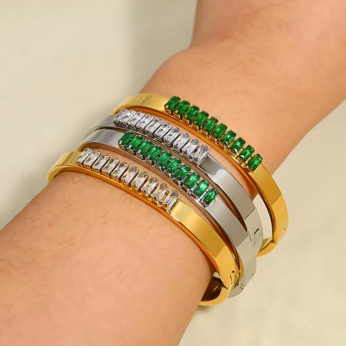 Pulseira de aço titânio, Partículas de aço, banhado, joias de moda & micro pavimento em zircônia cúbica, Mais cores pare escolha, vendido por PC