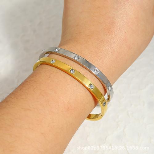 Titanium Steel Bracelet & Bangle plated fashion jewelry & with rhinestone Sold By PC