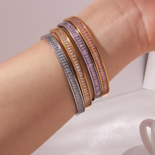 Titanium Steel Bracelet & Bangle, plated, fashion jewelry & micro pave cubic zirconia, more colors for choice, Sold By PC